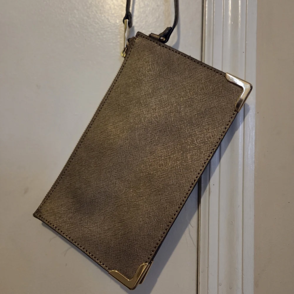 Calvin Klein Saffiano Leather Gold Wristlet
